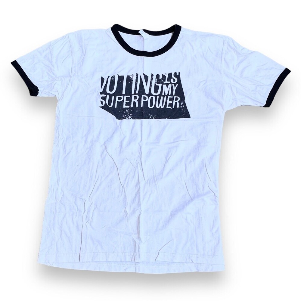 Unbranded White Tee "Voting is my Superpower" Women's T-Shirt Sz. M